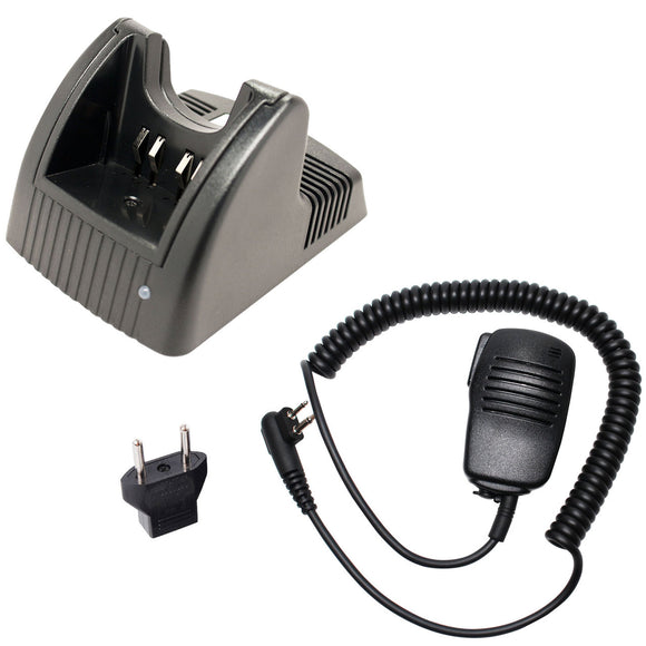 Motorola GP280 Charger, Shoulder Speaker with Push to Talk (PTT) Microphone Replacement & EU Adapter
