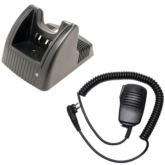 Motorola GP280 Charger & Shoulder Speaker with Push to Talk (PTT) Microphone Replacement