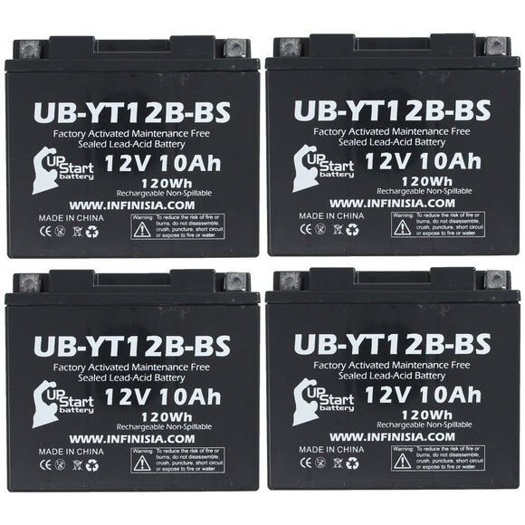 4 Pack Replacement for YT12B-BS Battery 12V 10AH SLA - Compatible with 2009 Yamaha Fz6r, 2009 Ducati Monster 696, Ducati Monster 2018, Ducati Scrambler 2015, 2013 Yamaha Fz6r, 2016 Ducati Scrambler