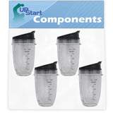 2 Pack UpStart Components Replacement 18 oz Cup with Sip No Seal Flip Lids for NutriNinja Blenders