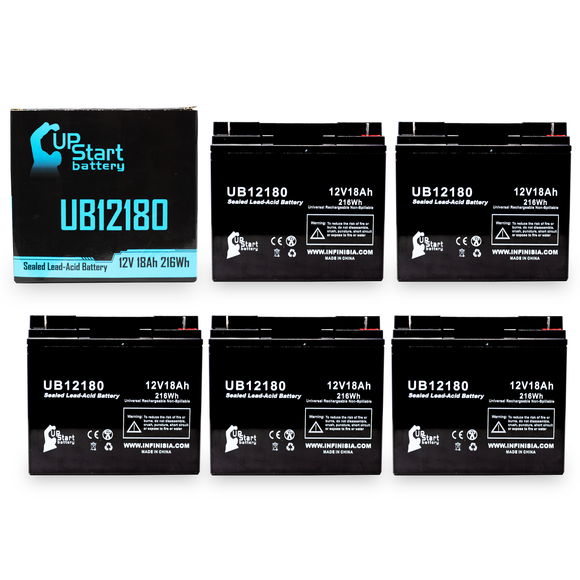 5-Pack UB12180 Sealed Lead Acid Battery Replacement (12V, 18Ah, T4 Terminal, AGM, SLA)