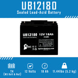 Frank Mobility E-Fix E19 Model Battery - Replaces UB12180 Universal Sealed Lead Acid Batteries (12V, 18Ah, 18000mAh, T4 Terminal, AGM, SLA)