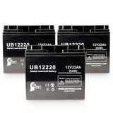 3-Pack UB12220 Sealed Lead Acid Battery Replacement (12V, 22Ah, T4 Terminal, AGM, SLA)