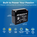 12V 22Ah Y50-N18L-A3 Battery Replacement for Y50 N18L A3 Battery Y50N18LA3 MX18-3 MX183 ETX18L 50-N18L-A ETX-18L 18L-BS 50-N18L-A3 50 N18L A2 C50N18LA3 SLA AGM Motorcycle ATV Powersports Batteries Parts