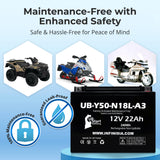 12V 22Ah Y50-N18L-A3 Battery Replacement for Y50 N18L A3 Battery Y50N18LA3 MX18-3 MX183 ETX18L 50-N18L-A ETX-18L 18L-BS 50-N18L-A3 50 N18L A2 C50N18LA3 SLA AGM Motorcycle ATV Powersports Batteries Parts