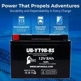 12V 8Ah YT9B-BS Battery Replacement for 9B-BS CT9B-4 CT9B-BS GT9B-4 MBT9B4 PT9B-4 ST9B-4 XTA9B-BS YT9B-4 YT9B BS GT9B 4 PT9B CT9B BS Motorcycle Battery Rechargeable SLA AGM ATV Parts
