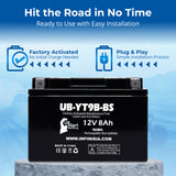 12V 8Ah YT9B-BS Battery Replacement for 9B-BS CT9B-4 CT9B-BS GT9B-4 MBT9B4 PT9B-4 ST9B-4 XTA9B-BS YT9B-4 YT9B BS GT9B 4 PT9B CT9B BS Motorcycle Battery Rechargeable SLA AGM ATV Parts