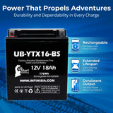 12V 18Ah YTX16-BS Battery Replacement for YTX16 BS 1 Motorcycle Battery YTX16BS MBTX16U PTX16-BS STX16-BS YB16B-A 16-BS YTX16-BS-1 16-BS-1 Rechargeable SLA AGM ATV Powersports Batteries Parts