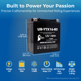 12V 18Ah YTX16-BS Battery Replacement for YTX16 BS 1 Motorcycle Battery YTX16BS MBTX16U PTX16-BS STX16-BS YB16B-A 16-BS YTX16-BS-1 16-BS-1 Rechargeable SLA AGM ATV Powersports Batteries Parts
