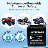 12V 18Ah YTX16-BS Battery Replacement for YTX16 BS 1 Motorcycle Battery YTX16BS MBTX16U PTX16-BS STX16-BS YB16B-A 16-BS YTX16-BS-1 16-BS-1 Rechargeable SLA AGM ATV Powersports Batteries Parts