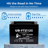 12V 10.5Ah YTZ12S Battery Replacement for YTZ12S-BS Motorcycle Battery CTZ12S ETZ12S BTZ12S CTZ12S-BS ETZ-12S MBTX9U STZ12S WPZ12S XTAZ12S Z12S Rechargeable Maintenance-Free SLA AGM ATV Batteries Parts