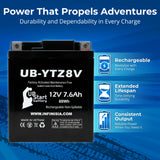 YTZ8V Motorcycle Battery - 12V 7.6Ah YTZ8V Battery Rechargeable Maintenance Free SLA AGM Batteries Parts for ATV Powersports