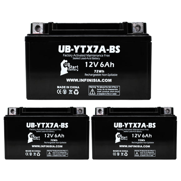 3-Pack YTX7A-BS Battery Replacement for Champion 3400 Dual Fuel Generator MODEL #100263 - 12V 6AH Battery, Sealed Lead Acid AGM SLA Maintenance Fee