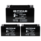 3-Pack YTX7A-BS Battery Replacement for Kawasaki EX250, Ninja 250R Battery (2008) (250cc) - 12V 6AH Motorcycle Battery, Sealed Lead Acid AGM SLA Maintenance Fee