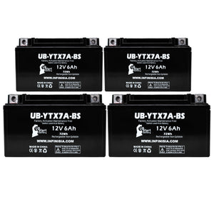 4-Pack YTX7A-BS Battery Replacement for Kawasaki EX250, Ninja 250R Battery (2008) (250cc) - 12V 6AH Motorcycle Battery, Sealed Lead Acid AGM SLA Maintenance Fee