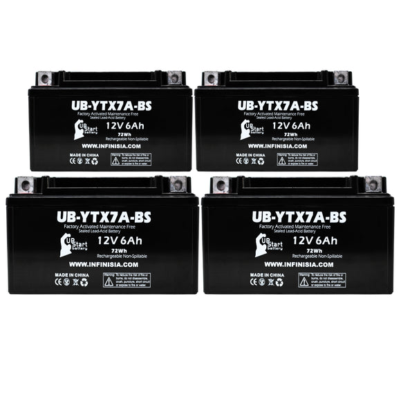 4-Pack YTX7A-BS Battery Replacement for Kawasaki EX250, Ninja 250R Battery (2008) (250cc) - 12V 6AH Motorcycle Battery, Sealed Lead Acid AGM SLA Maintenance Fee
