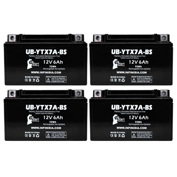 4-Pack YTX7A-BS Battery Replacement for Honda Shadow VLX 600 Motorcycle - 12V 6AH Battery, Sealed Lead Acid AGM SLA Maintenance Fee