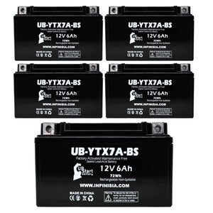 5-Pack YTX7A-BS Battery Replacement for Craftsman R110 Riding Mower - 12V 6AH Battery, Sealed Lead Acid AGM SLA Maintenance Fee