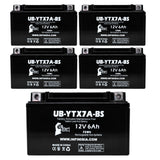5-Pack YTX7A-BS Battery Replacement for Kasea KS, KU Models, Adventure Buggy Battery (2024) (125cc) - 12V 6AH ATV Battery, Sealed Lead Acid AGM SLA Maintenance Fee