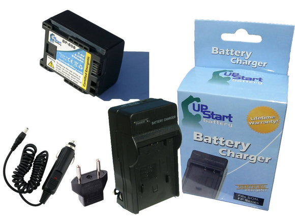 Canon FS100 Battery and Charger with Car Plug and EU Adapter (BP-808 Decoded)