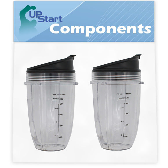2 Pack UpStart Components Replacement 18 oz Cup with Sip No Seal Flip Lids for NutriNinja Blenders