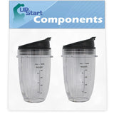 2 Pack UpStart Components Replacement 18 oz Cup with Sip No Seal Flip Lids for NutriNinja Blenders