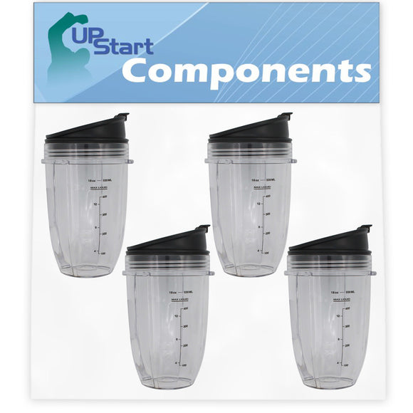 4 Pack UpStart Components Replacement 18 oz Cup with Sip No Seal Flip Lids for NutriNinja Blenders