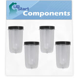 4 Pack Replacement 16 oz Cup with Lid for Magic Bullet MB1001 Original Blender