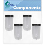 4 Pack Replacement 16 oz Cup with Lid for Magic Bullet MB1001 Original Blender