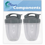 2 Pack Replacement 18 oz Cup with Flip Top To-go Lid for Ninja NutriBullet 600w Blender