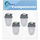 4 Pack Replacement 18 oz Cup with Flip Top To-go Lid for Ninja NutriBullet Pro Blender
