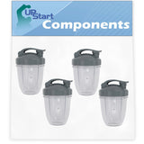 4 Pack Replacement 18 oz Cup with Flip Top To-go Lid for Ninja NutriBullet Pro Blender