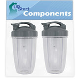 2 Pack Replacement 24 oz Cup with Flip Top To-go Lid for Ninja NutriBullet Pro 900 Series Blender