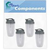 4 Pack Replacement 24 oz Cup with Flip Top To-go Lid for Ninja NutriBullet 600w Blender