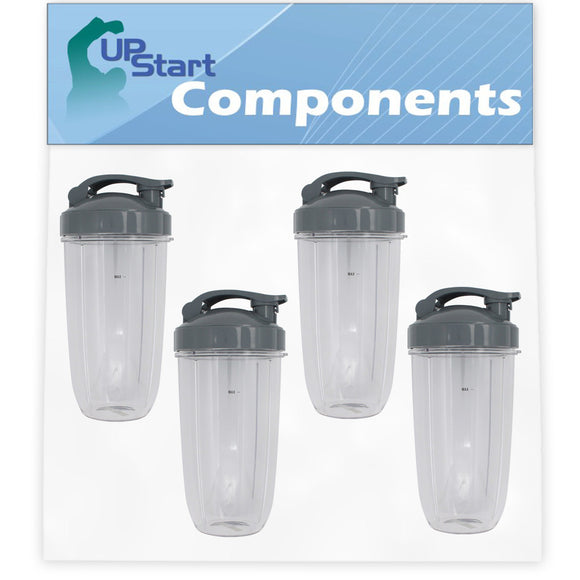 4 Pack UpStart Components Replacement NutriBullet 32 oz Cup with Flip Top To-go Lid