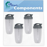4 Pack Replacement 32 oz Cup with Flip Top To-go Lid for Ninja NutriBullet 600w Blender