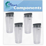 4 Pack Replacement Single Serve 16 oz Cup for Ninja Ultima Blender BL820