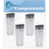 4 Pack Replacement Single Serve 16 oz Cup for Ninja Professional Blender BL660 1100-Watt
