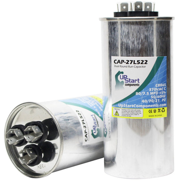 2-Pack 80/7.5 MFD 370 Volt Dual Round Run Capacitor Replacement for ICP HHP260GKC3
