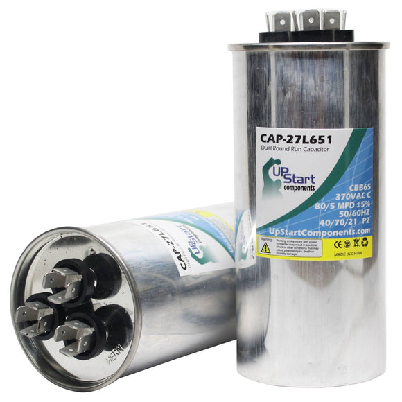 2-Pack 80 / 5 MFD 370 Volt Dual Round Run Capacitor Replacement for Carrier / Bryant HC98JA081