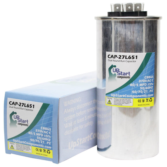 80 / 5 MFD 370 Volt Dual Round Run Capacitor Replacement for Carrier 38BYC060320