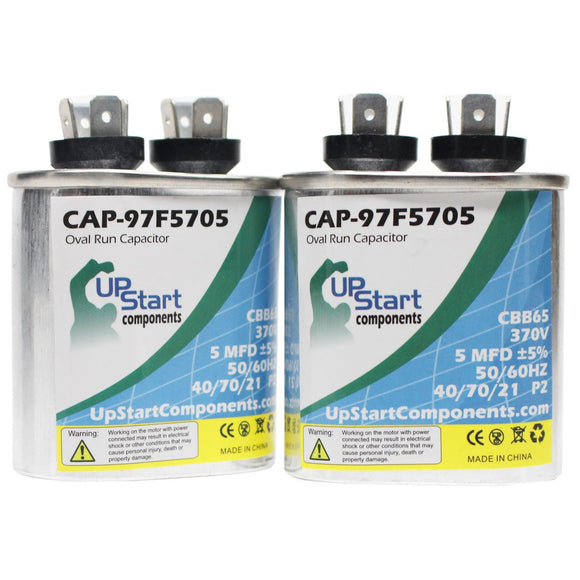 2-Pack 5 MFD 370 Volt Oval Motor Run Capacitor Replacement for Amana / Goodman B945650