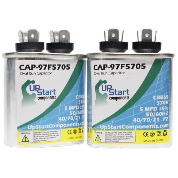 2-Pack 5 MFD 370 Volt Oval Motor Run Capacitor Replacement for Amana / Goodman / Janitrol CPKE42-1