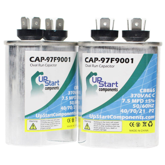 2-Pack 7.5 MFD 370 Volt Oval Motor Run Capacitor Replacement for Amana / Goodman / Janitrol PHK036-1