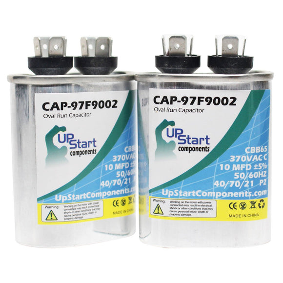 2-Pack 10 MFD 370 Volt Oval Run Capacitor Replacement for Carrier / Bryant / Payne 58ZAV096-12116