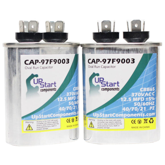 2-Pack 12.5 MFD 370 Volt Oval Run Capacitor Replacement for Carrier / Bryant 375A060100