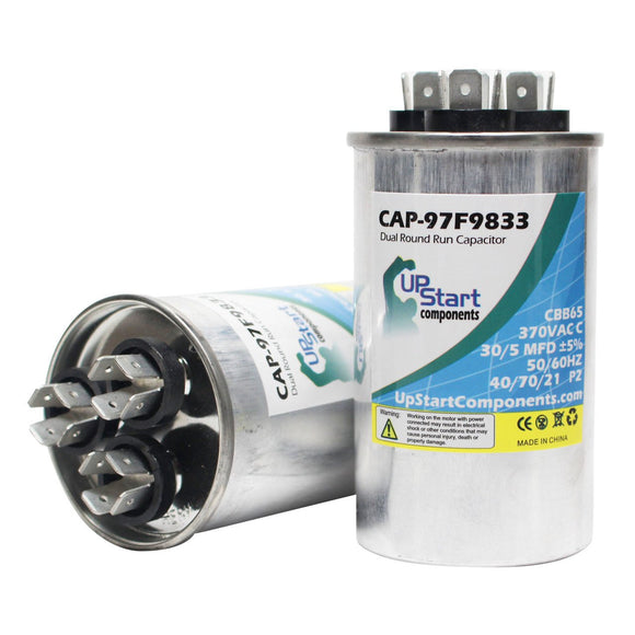 2-Pack 30/5 MFD 370 Volt Dual Round Run Capacitor Replacement for Goodman / Janitrol CKL24-1D