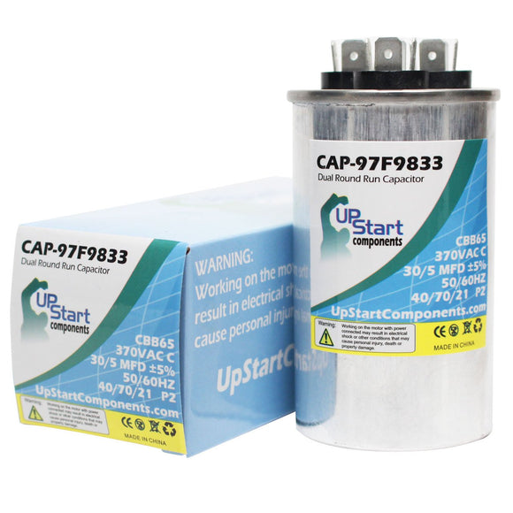 30/5 MFD 370 Volt Dual Round Run Capacitor Replacement for Carrier 38TUA018310