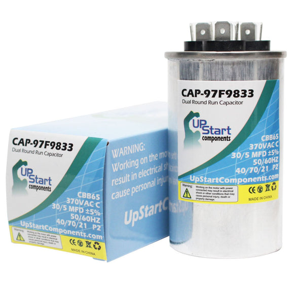 30/5 MFD 370 Volt Dual Round Run Capacitor Replacement for Carrier 38TK024310