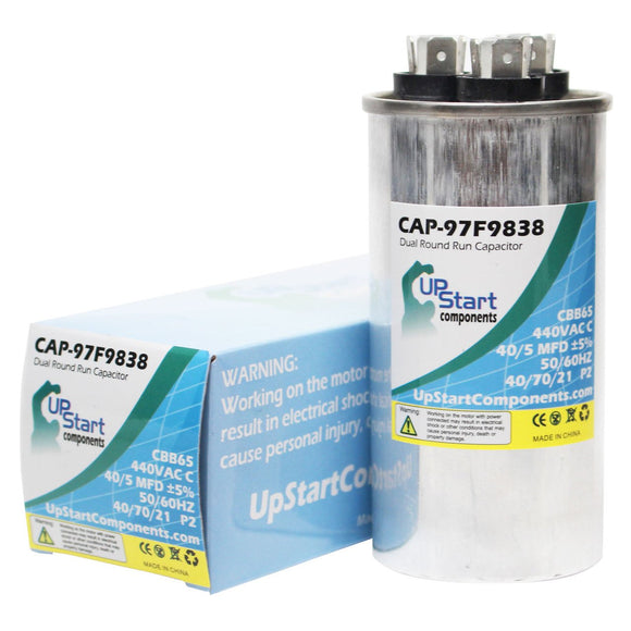 40 / 5 MFD 440 Volt Dual Round Run Capacitor Replacement for Carrier HC98KA041